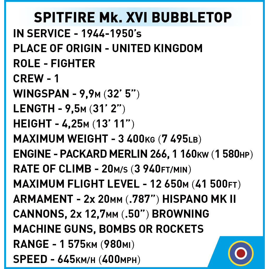 COBI Spitfire Mk. XVI Bubbletop : Set #5865
