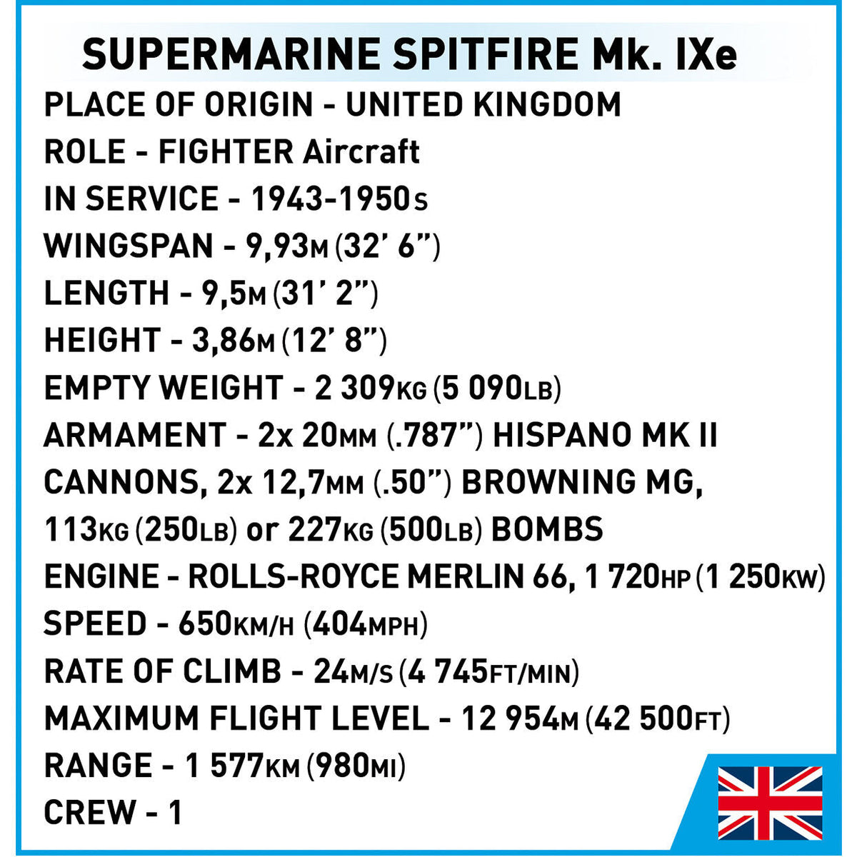 COBI Supermarine Spitfire Mk. IXe Caccia: Set #5764