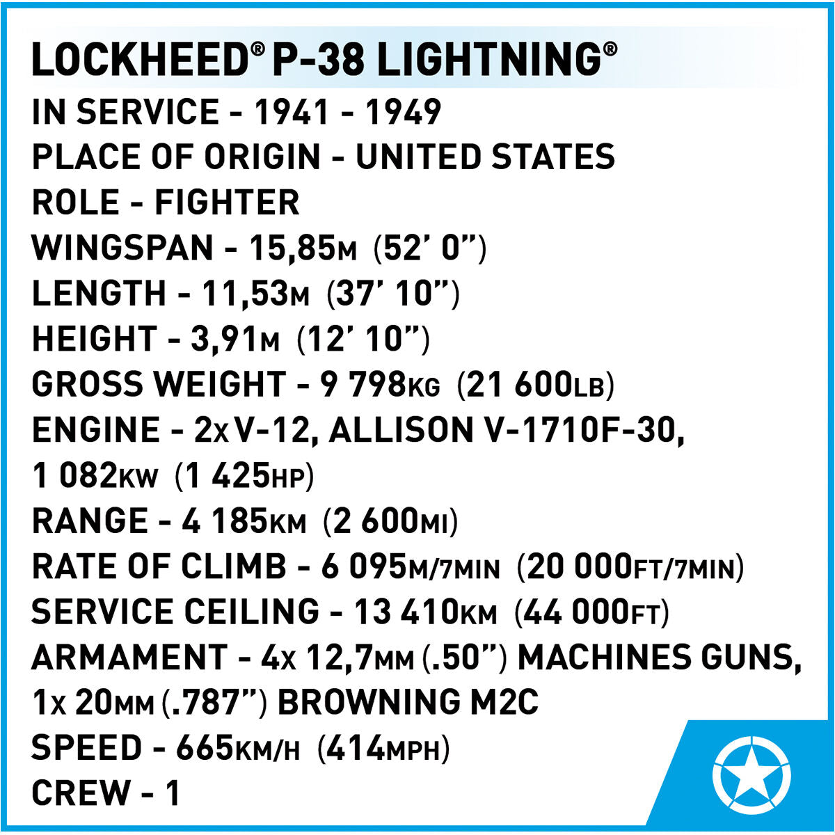 COBI Lockheed P-38 Lightning Caccia: Set #5882