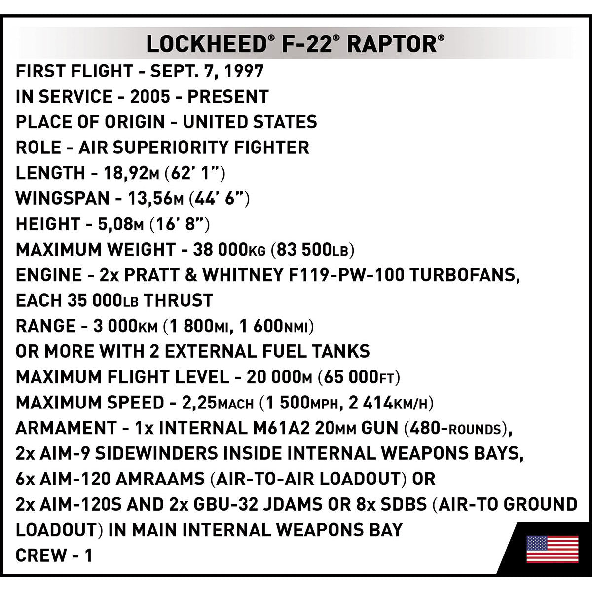 COBI Lockheed F-22 Raptor Fighter Jet : Set #5855