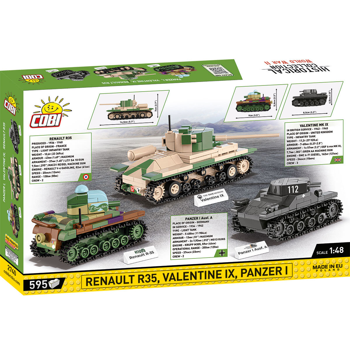 Tanques COBI Renault R35, Valentine IX y Panzer I 1:48: Set n.° 2740