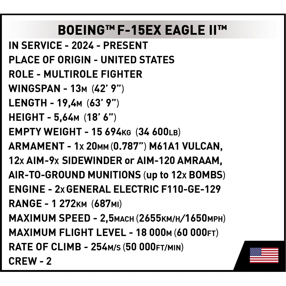COBI Caza Boeing F-15EX Eagle II: SET #5900