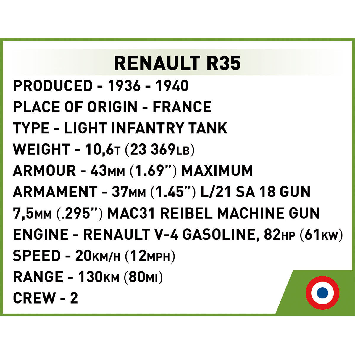Tanques COBI Renault R35, Valentine IX y Panzer I 1:48: Set n.° 2740