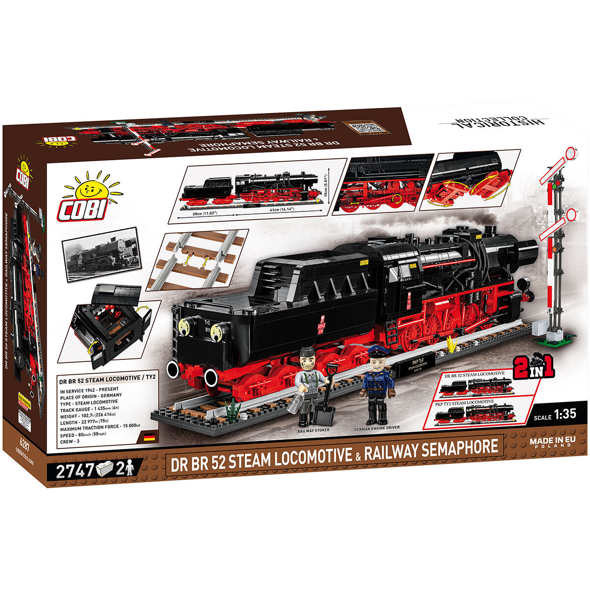 Locomotora de vapor y semáforo ferroviario COBI DR BR 52: Set n.° 6287