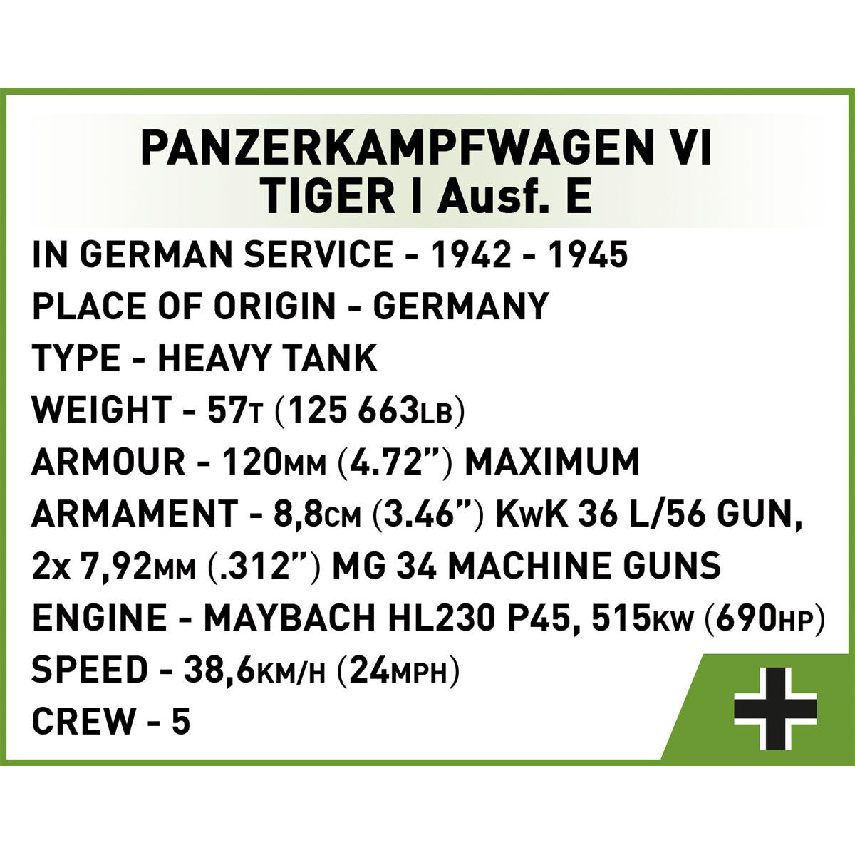 COBI EDICIÓN EJECUTIVA Panzerkampfwagen VI Tiger I Ausf. Tanque E: Conjunto #2587
