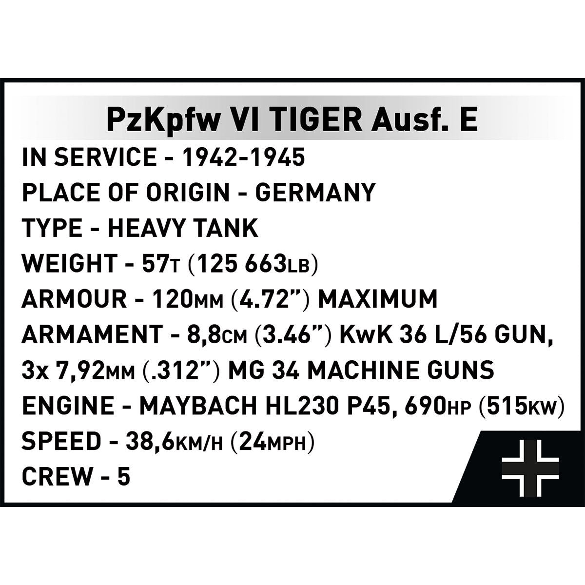 COBI EDICIÓN EJECUTIVA PzKpfw VI Ausf. Tanque Panzer E: Conjunto #2807