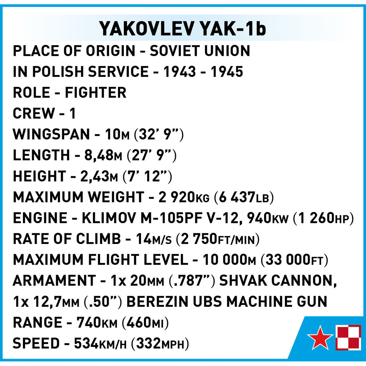 Aereo da caccia COBI Yakovlev YAK-1b: SET #5863