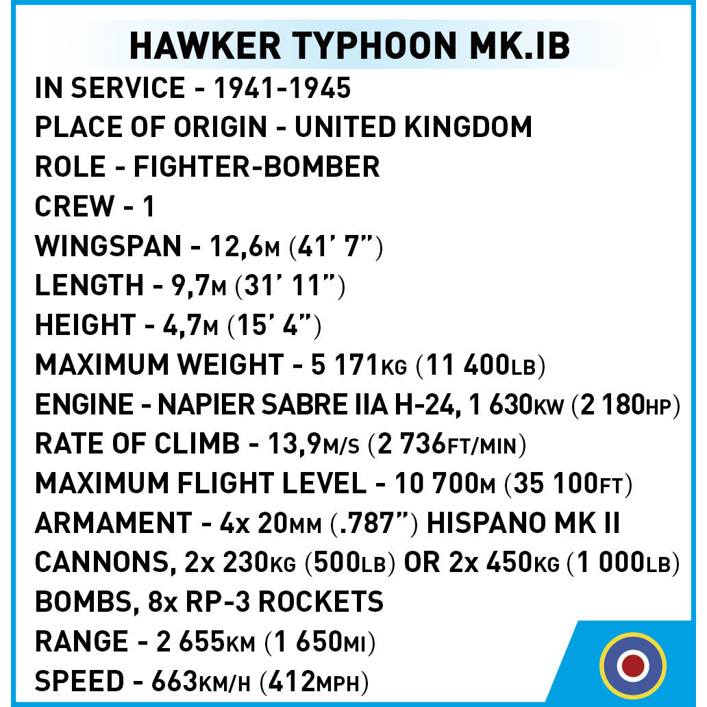 COBI Hawker Typhoon MK.IB Fighter/Bomber 1:48: Set #5864