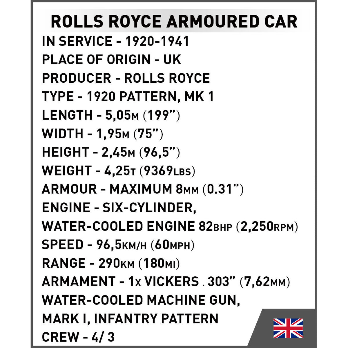 COBI Rolls Royce Armoured (Armored) Car: Set #2988