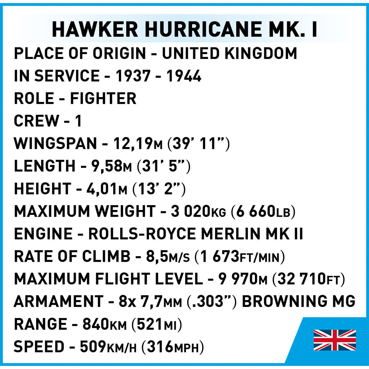 COBI Hawker Hurricane MK. I Fighter 1:48 : Set #5866