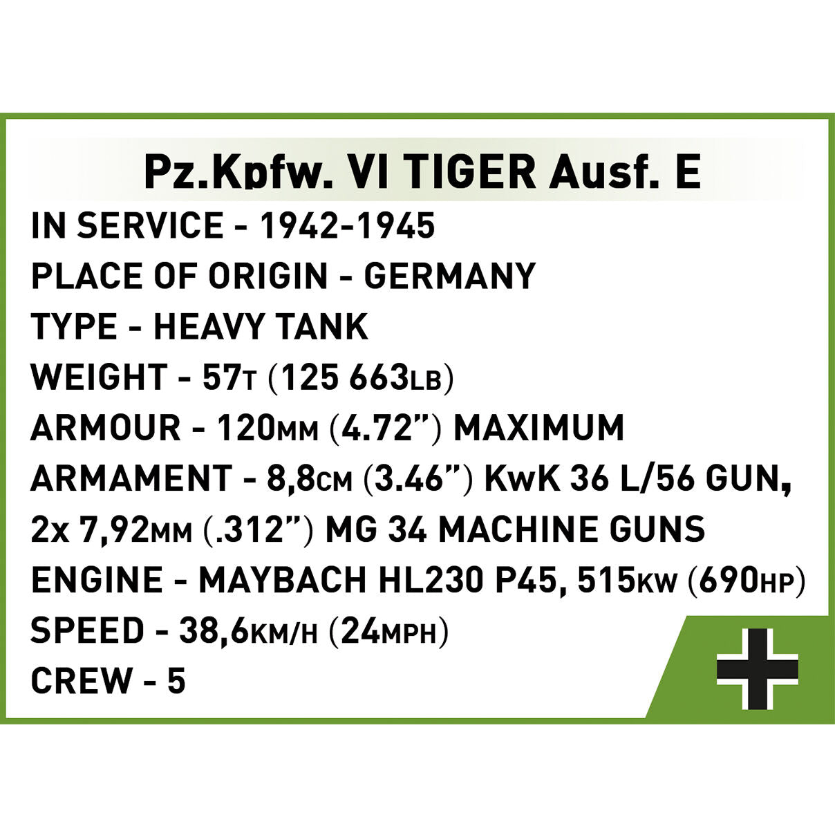 COBI Pz. Kpfw. VI Tiger Ausf. E Tank 1:48: Set #2735