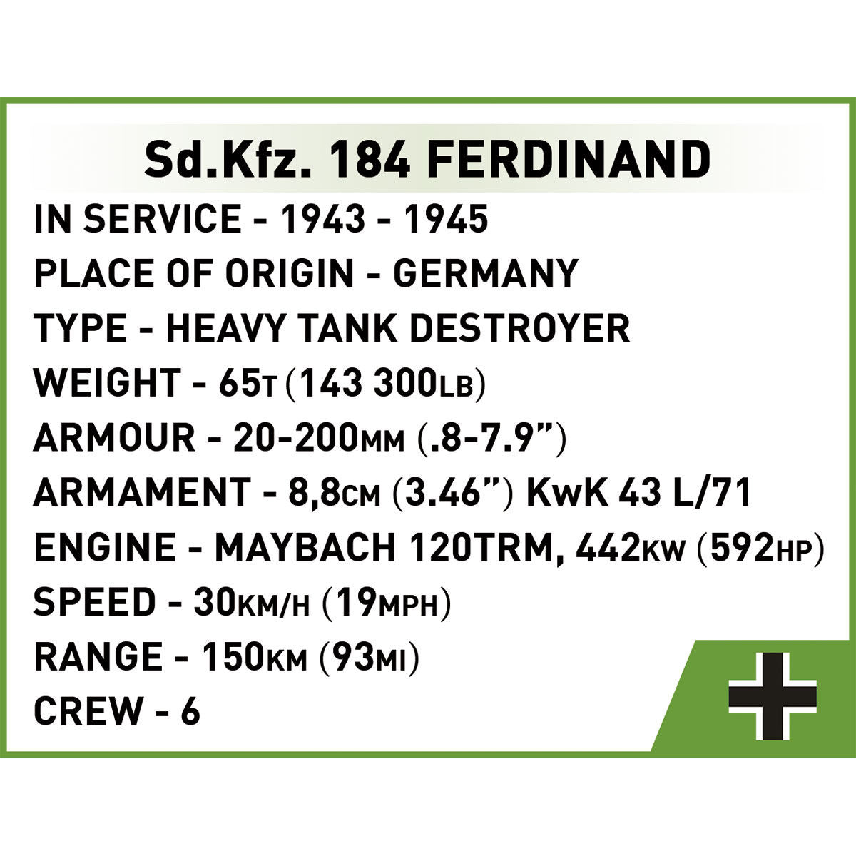 COBI SDKfz. 184 Destructor de tanques Ferdinand: Conjunto #2583