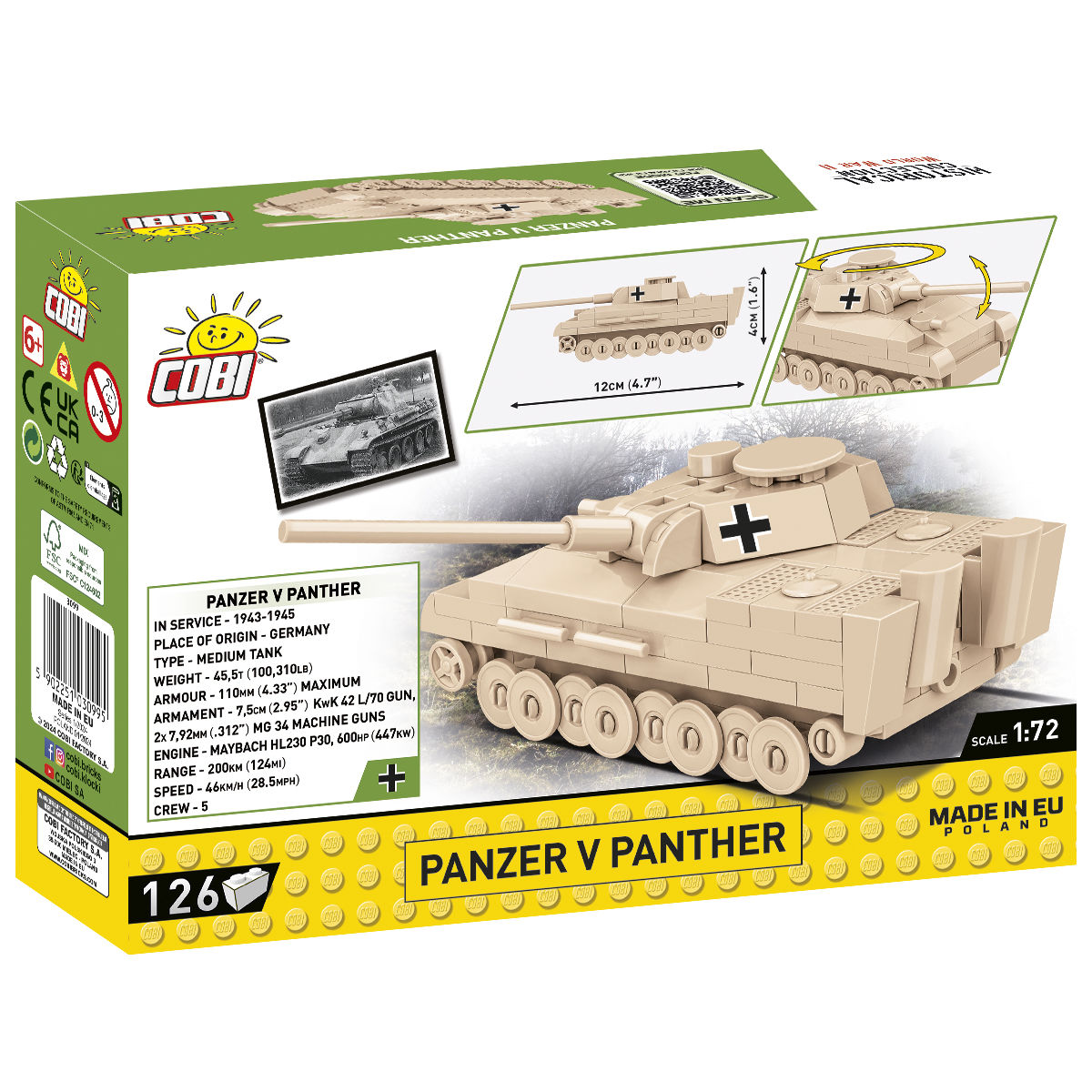 COBI Panzer V Panther Tank 1:72 Scale: Set #3099