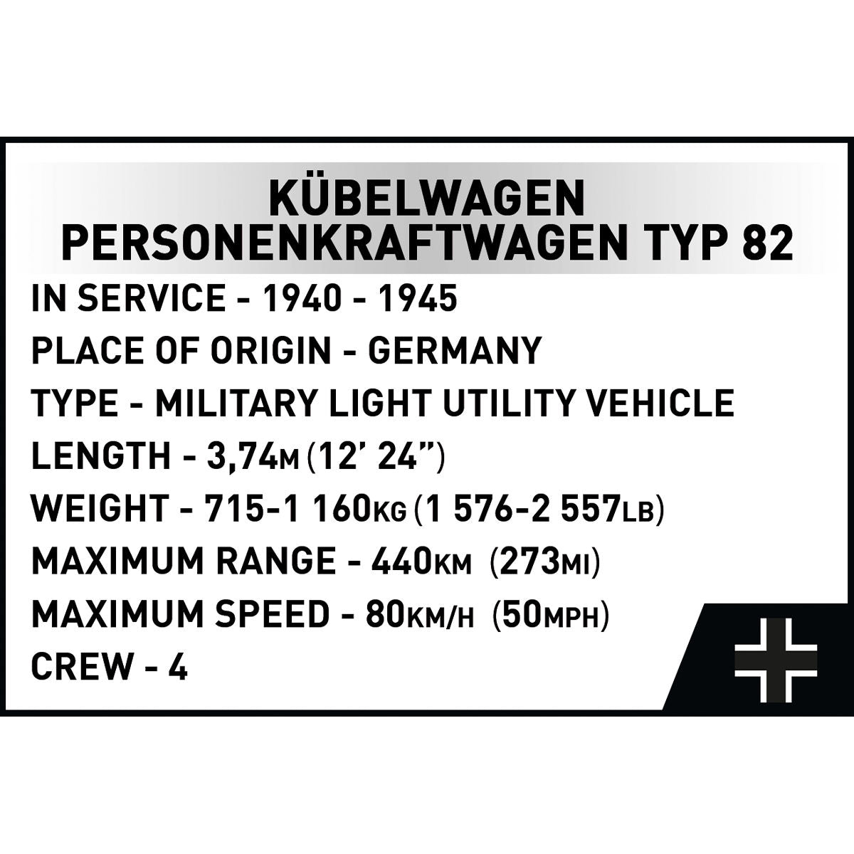 COBI Kübelwagen TYP 82 Utility Vehicle (1:12th) : Set #2803