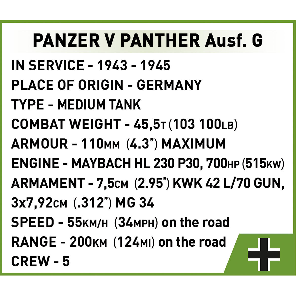 COBI PanzerKampfWagen V PANTHER Ausf. Tanque G 