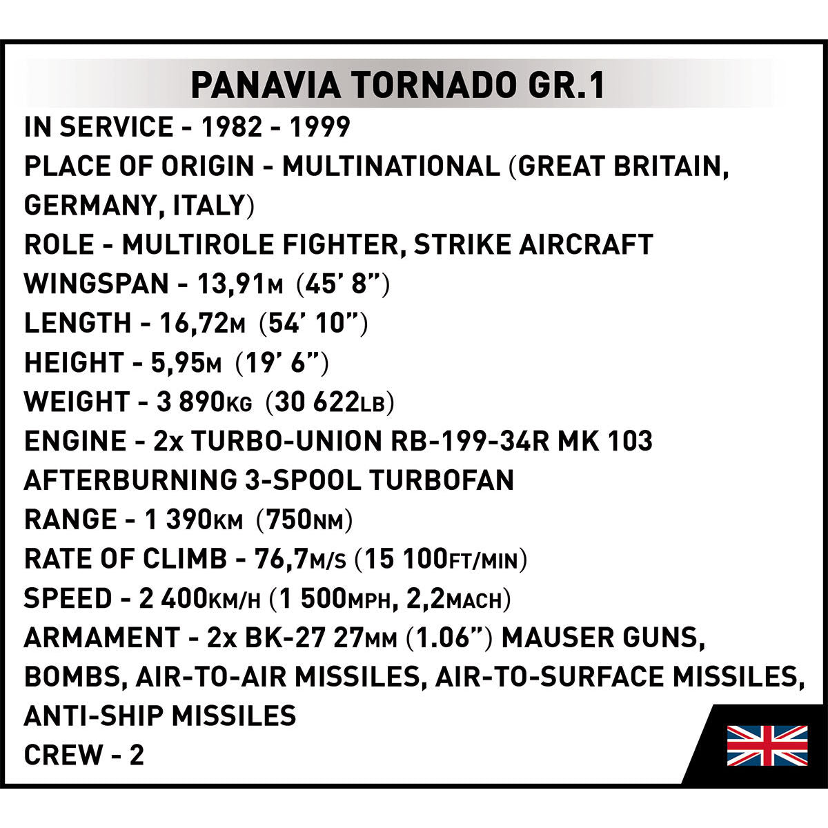 Avión de combate COBI Panavia Tornado GR.1: Conjunto n.° 5852