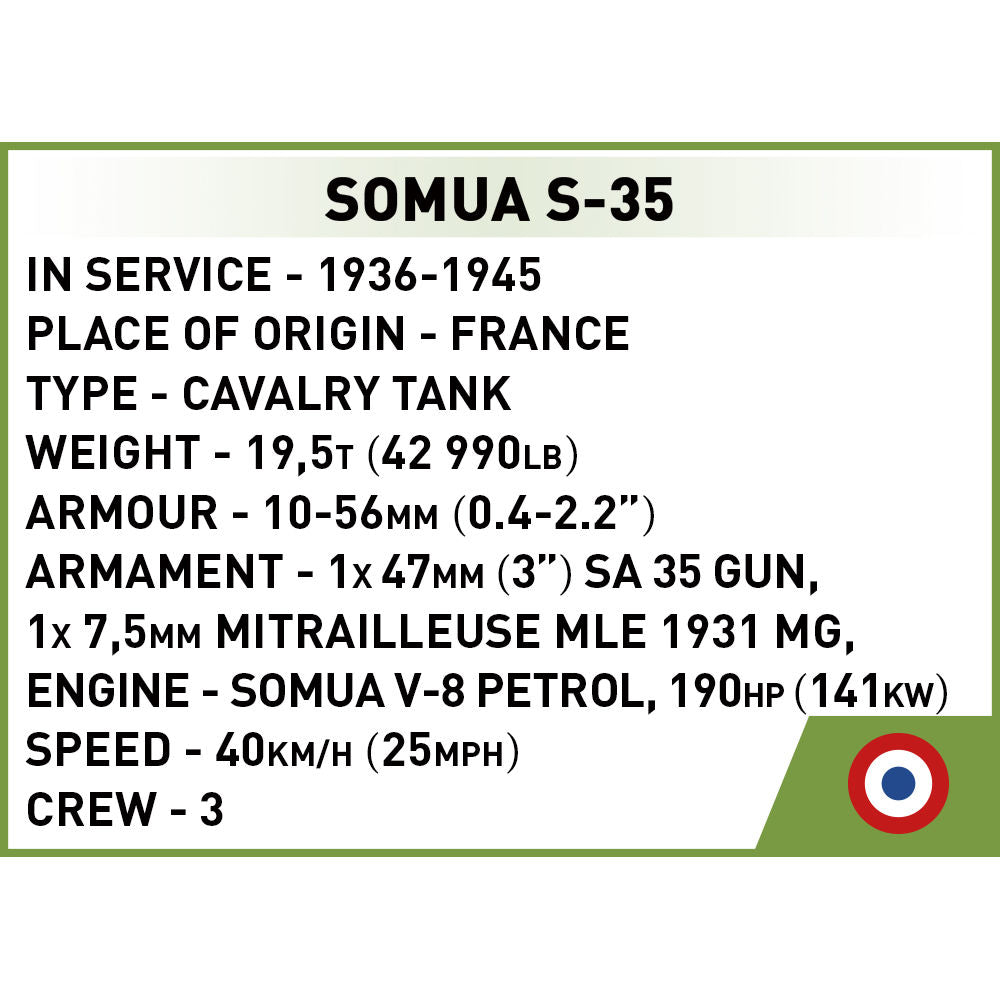 COBI Somua S-35 Tank 1:72 Scale: Set #3093