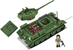 T-34-85 model with the turret removed and armor sections opened, plus a close-up of the opening hatch.