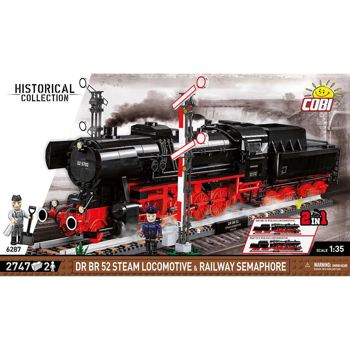 Locomotora de vapor y semáforo ferroviario COBI DR BR 52: Set n.° 6287