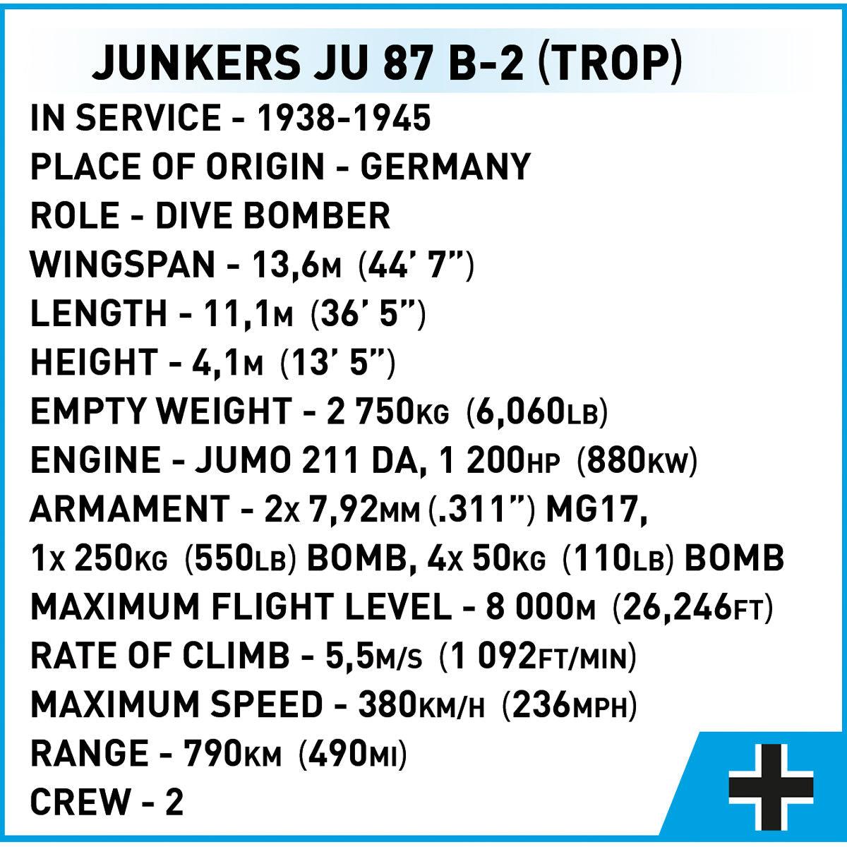 Bombardero en picado COBI Junkers JU 87 B-2: Conjunto n.° 5748