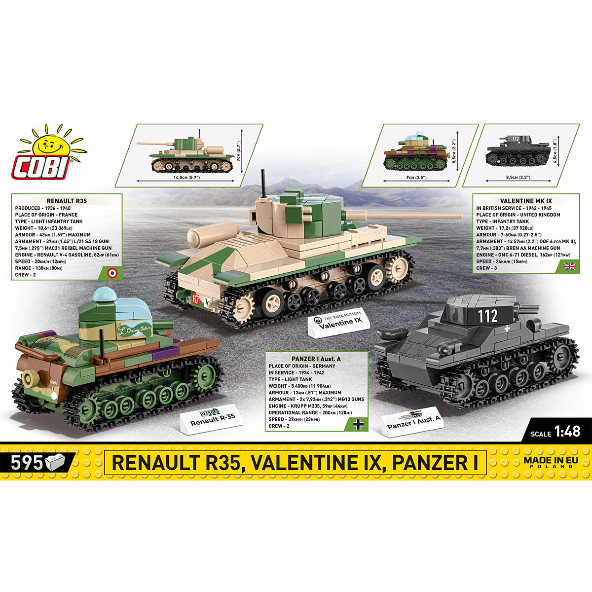 Tanques COBI Renault R35, Valentine IX y Panzer I 1:48: Set n.° 2740