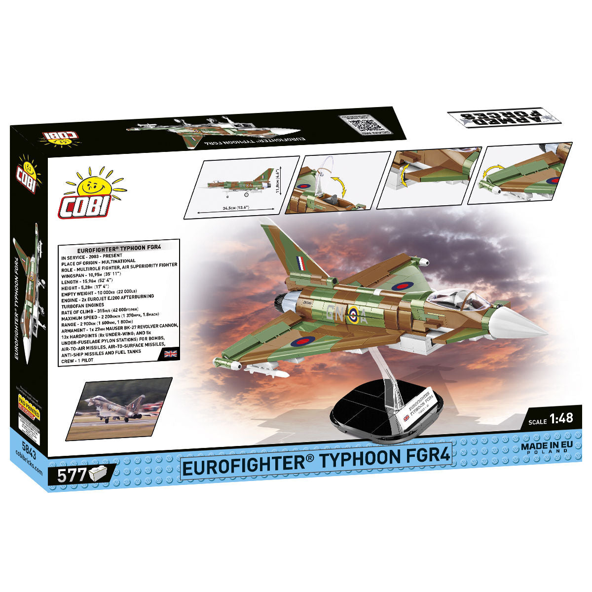 COBI 5843 Eurofighter Typhoon FGR4: Set Di Mattoncini 1:48, 577 Pezzi. Modello Da Collezione Per Appassionati Di Aerei E Militari. Prodotto In UE. - 2