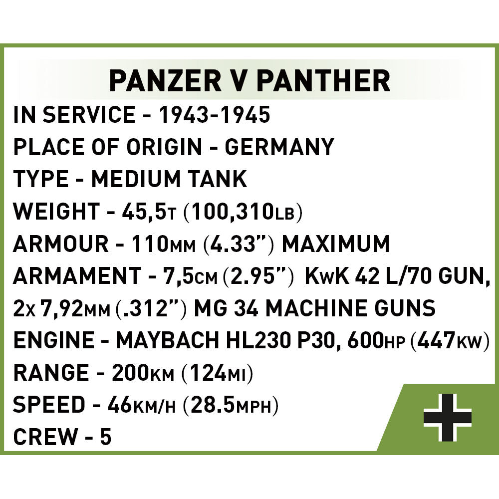 COBI Panzer V Panther Tank 1:72 Scale: Set #3099