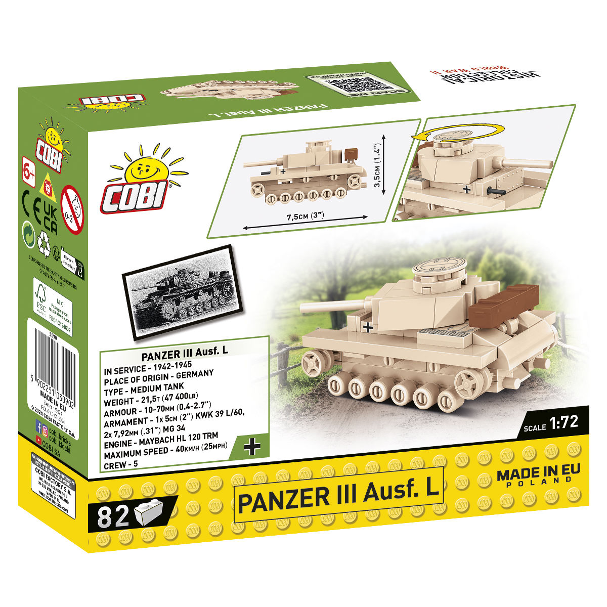 COBI Panzer III Ausf. L Tank 1:72 Scale: Set #3090