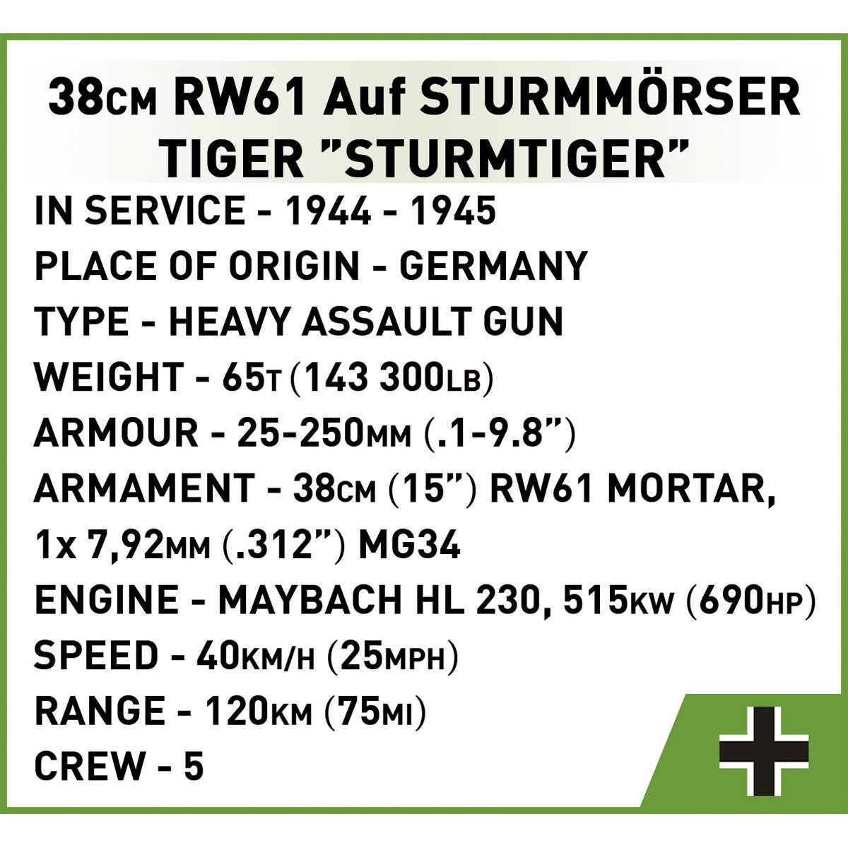 Pistola de asalto COBI Sturmmörser Sturmtiger de 38 cm: juego n.º 2585