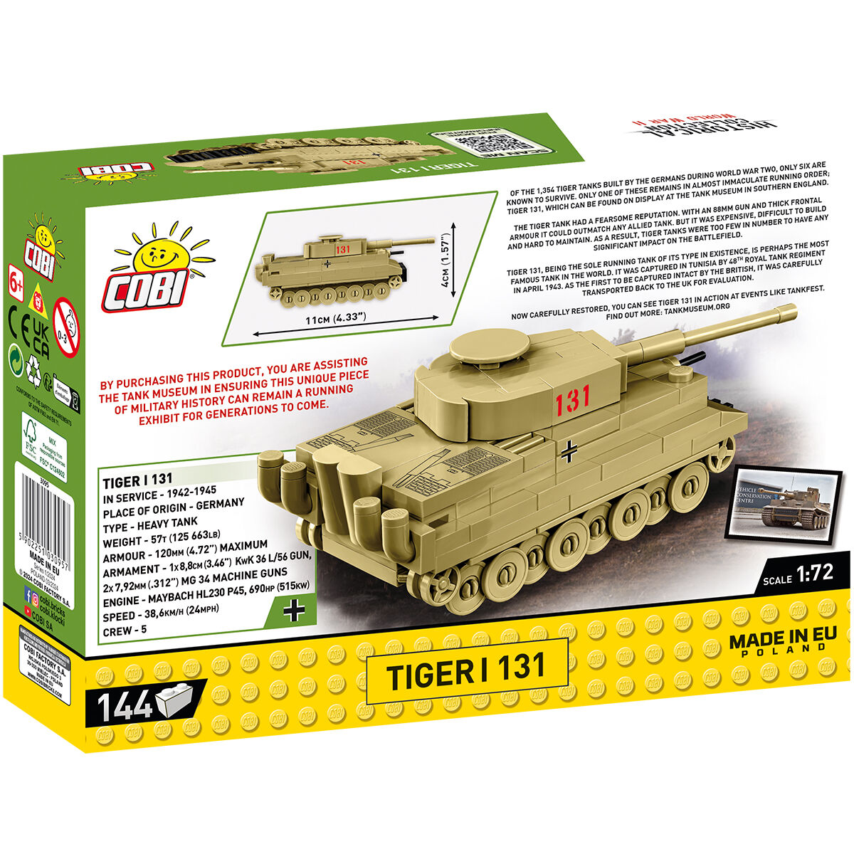 COBI Tiger I 131 Tank 1:72 Scale: Set #3095
