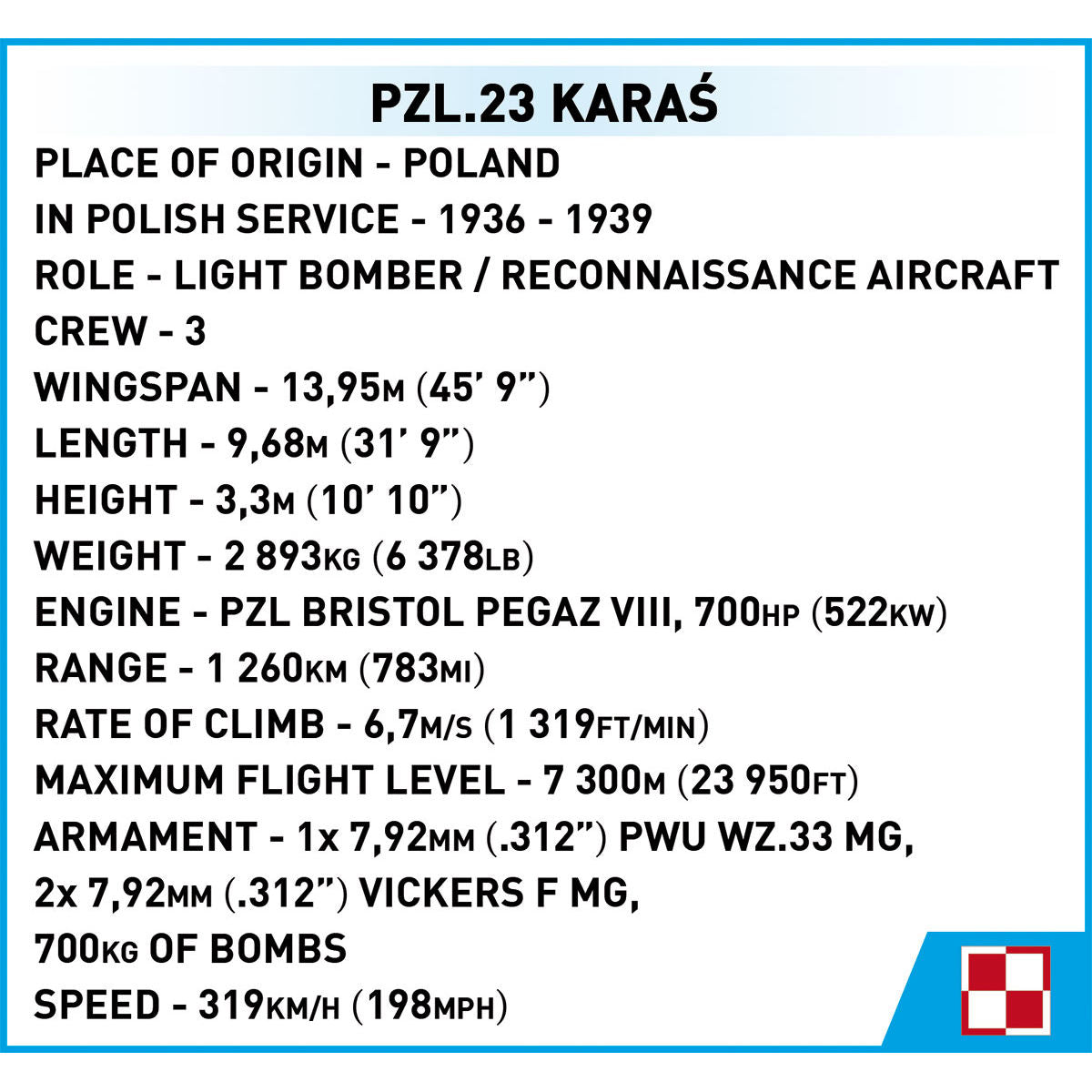 COBI PZL.23 Karas Light Bomber : Set #5751 – COBI Official Store