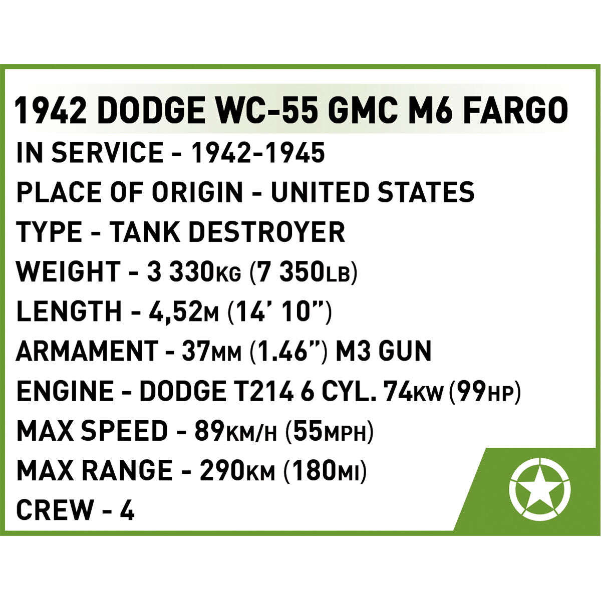 COBI 37mm GMC M6 Fargo Vehicle: Set #3116