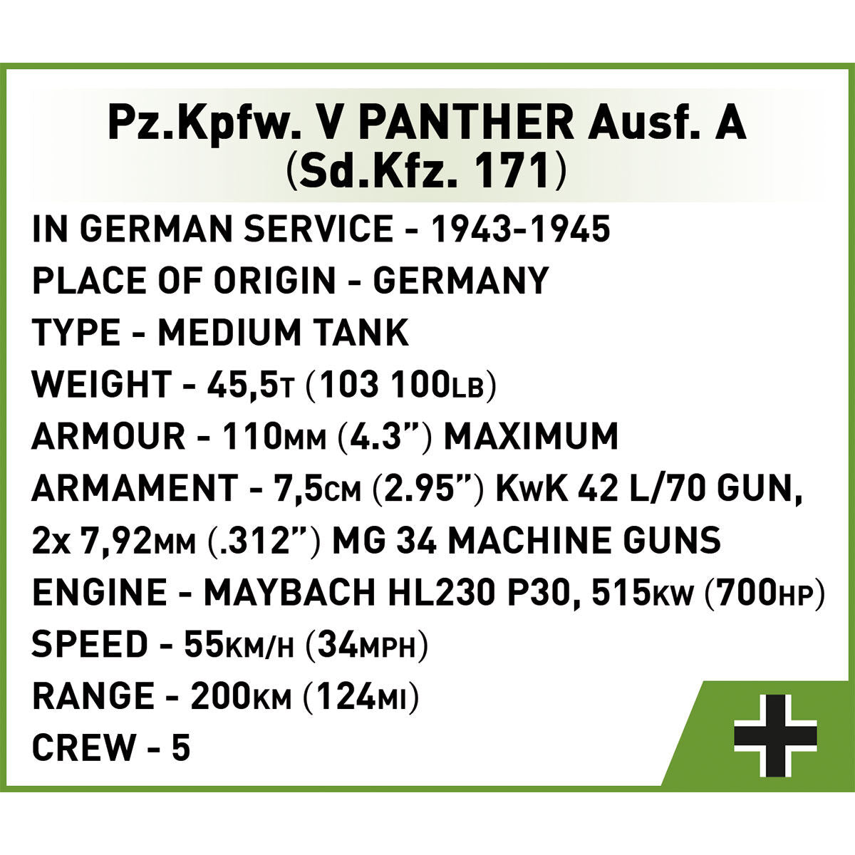 COBI Pz.Kpfw. V PANTHER Ausf. Un tanque: Conjunto #2654