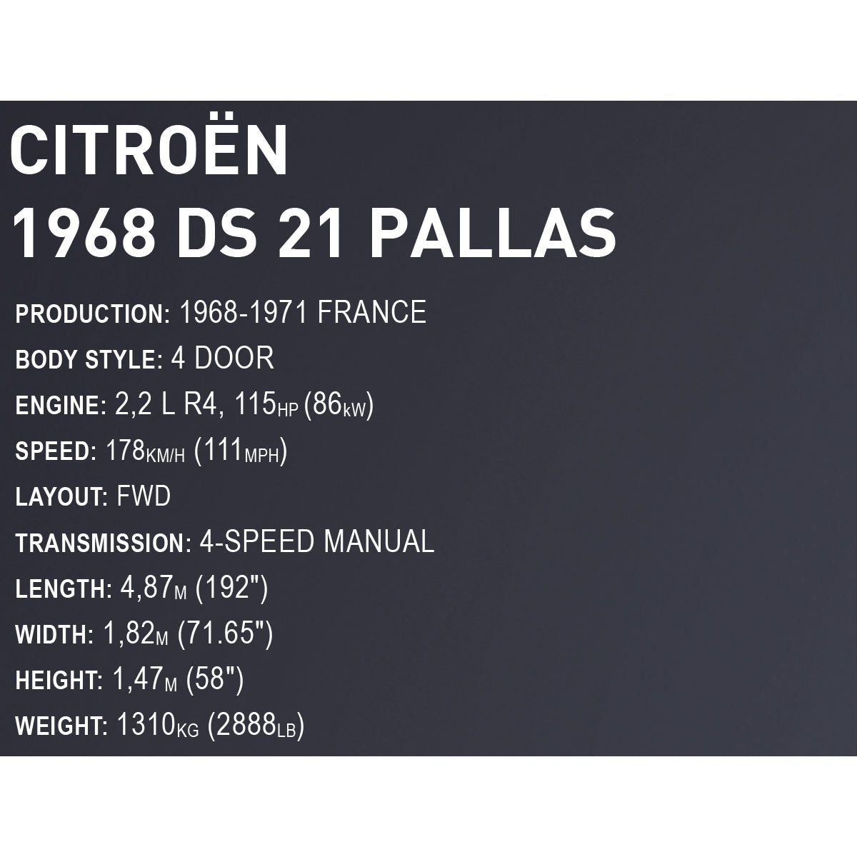 COBI 24348 1968 CITROËN DS 21 PALLAS 1:12 COBI 24348 1968 CITROËN DS 21 PALLAS 1:12