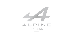 Alpine F1 Team logo in metallic silver on a plain white background.