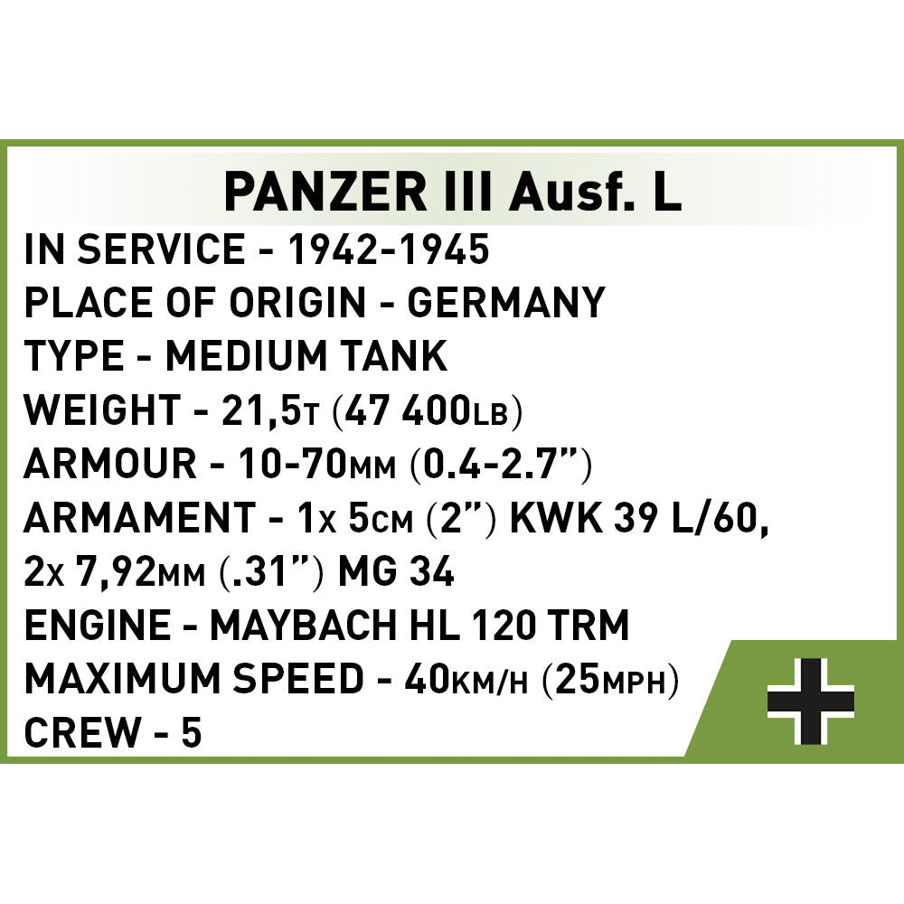 COBI Panzer III Ausf. L Tank 1:72 Scale: Set #3090