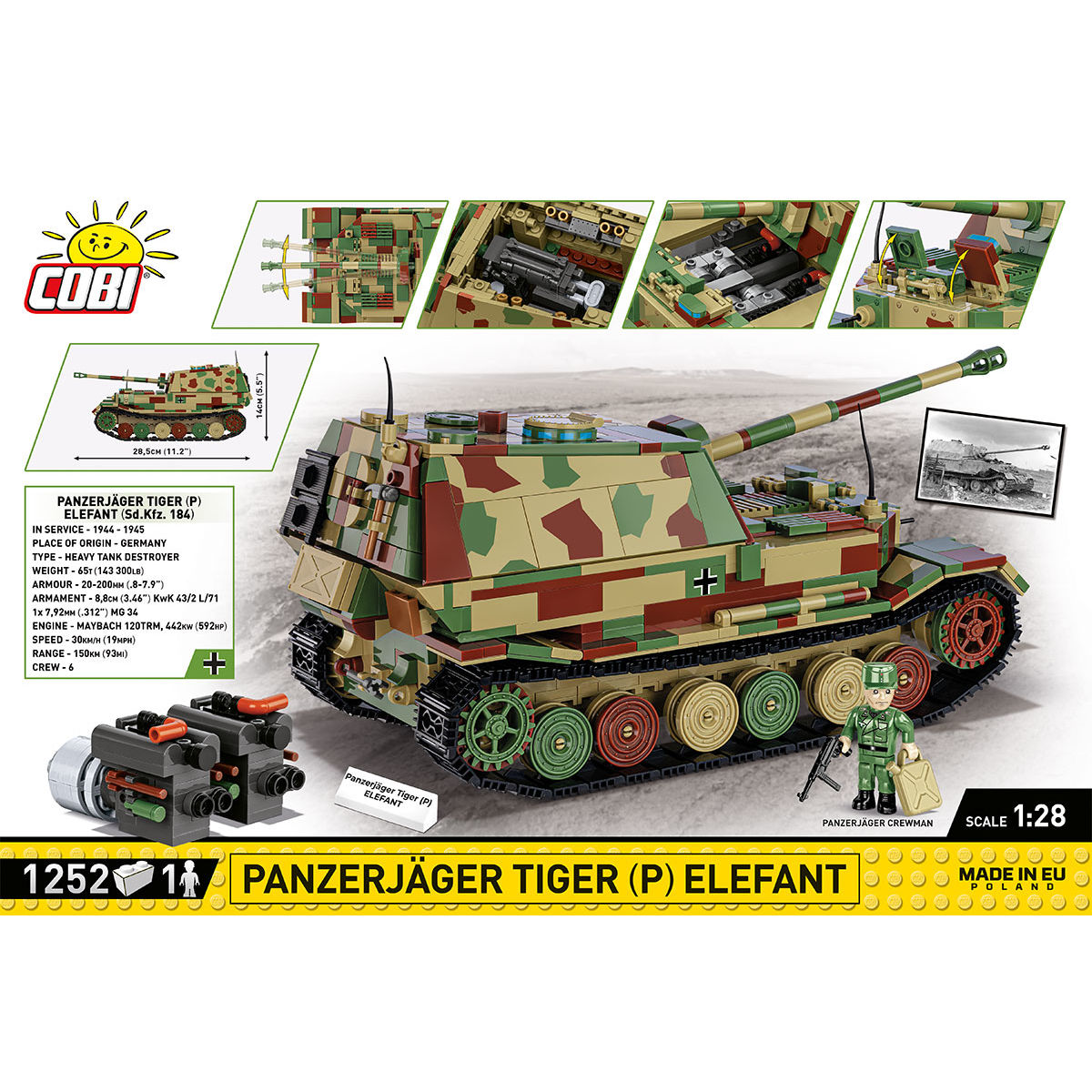 COBI PanzerJager Tiger (P) Elefant Tank Destroyer: Set n.° 2582