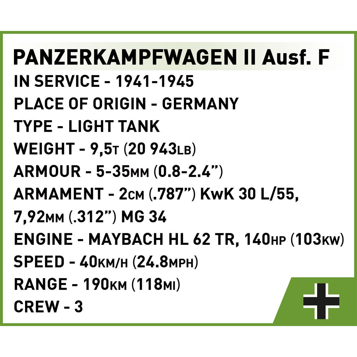 COBI PanzerKampWagen II Ausf. F Tank : Set #2597