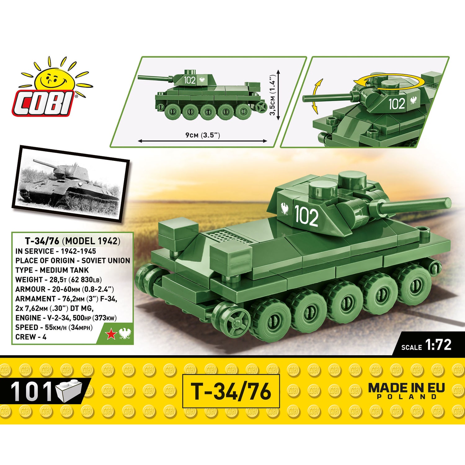 Tanque COBI T-34/76 Escala 1:72: Set n.° 3088