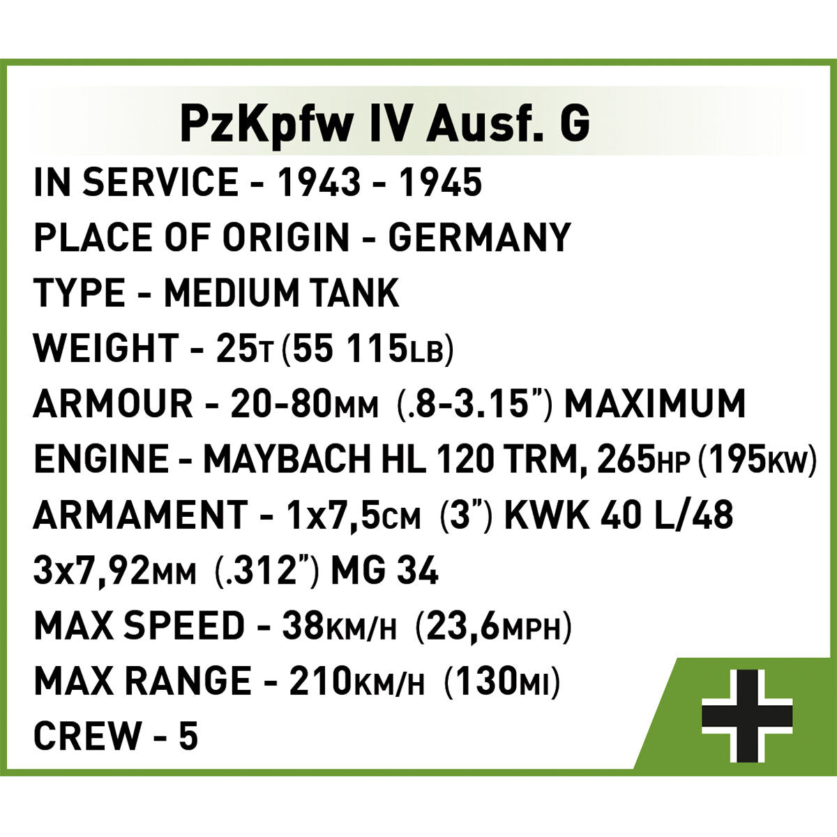 COBI PanzerKampfWagen IV Ausf. Tanque G: Conjunto #2592