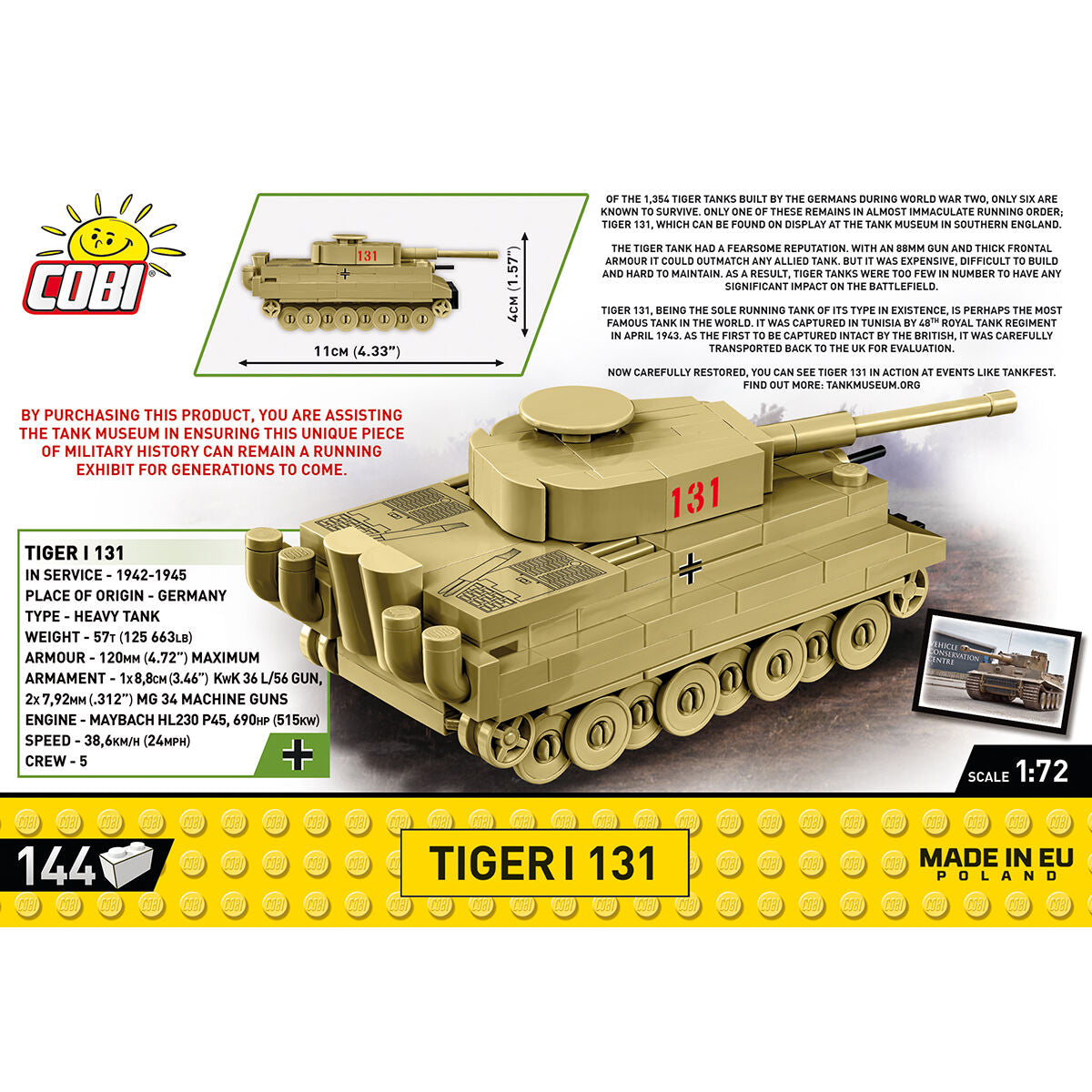 COBI Tiger I 131 Tank 1:72 Scale: Set #3095