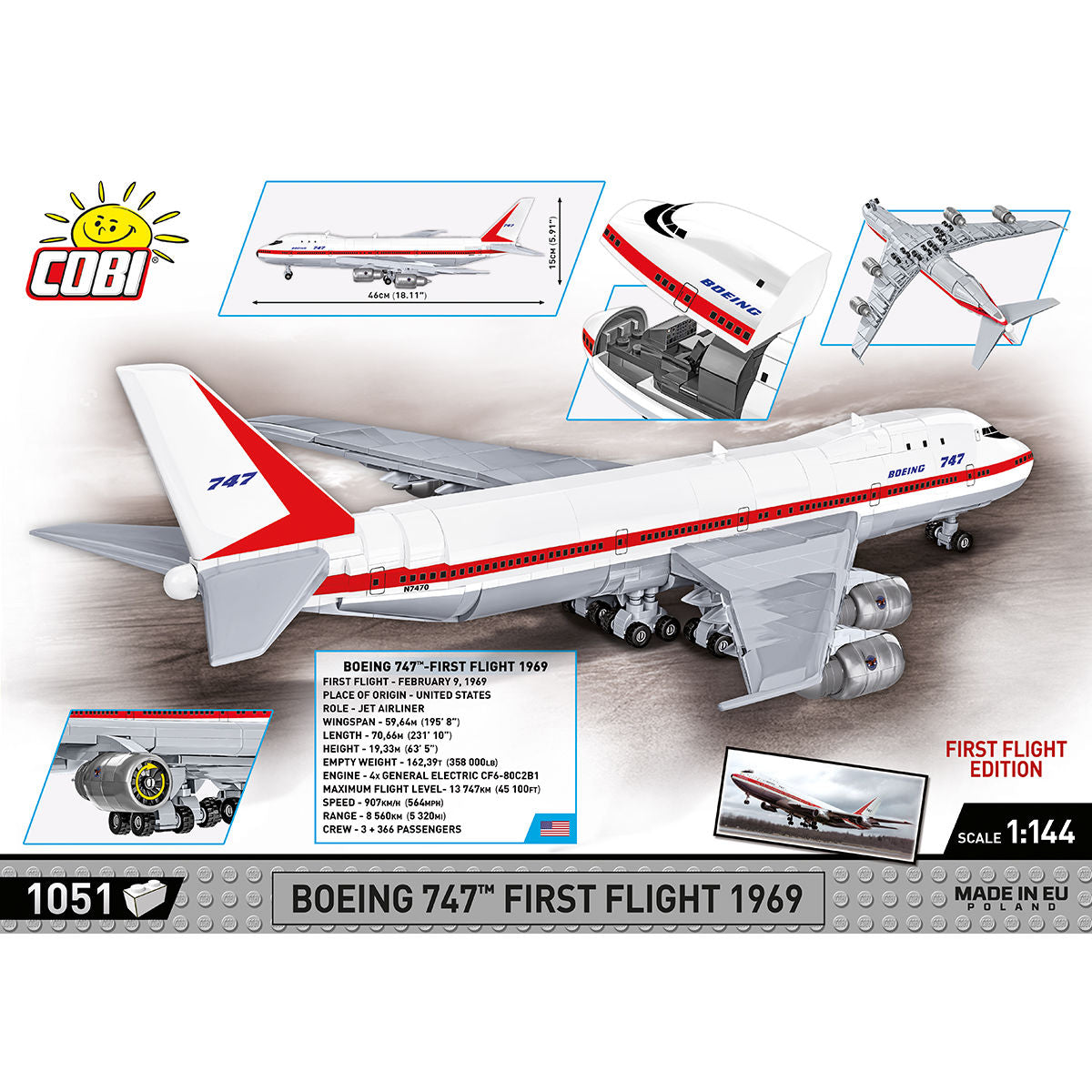 COBI FIRST FLIGHT EDITION Boeing 747 Passenger Jet 1969: Set