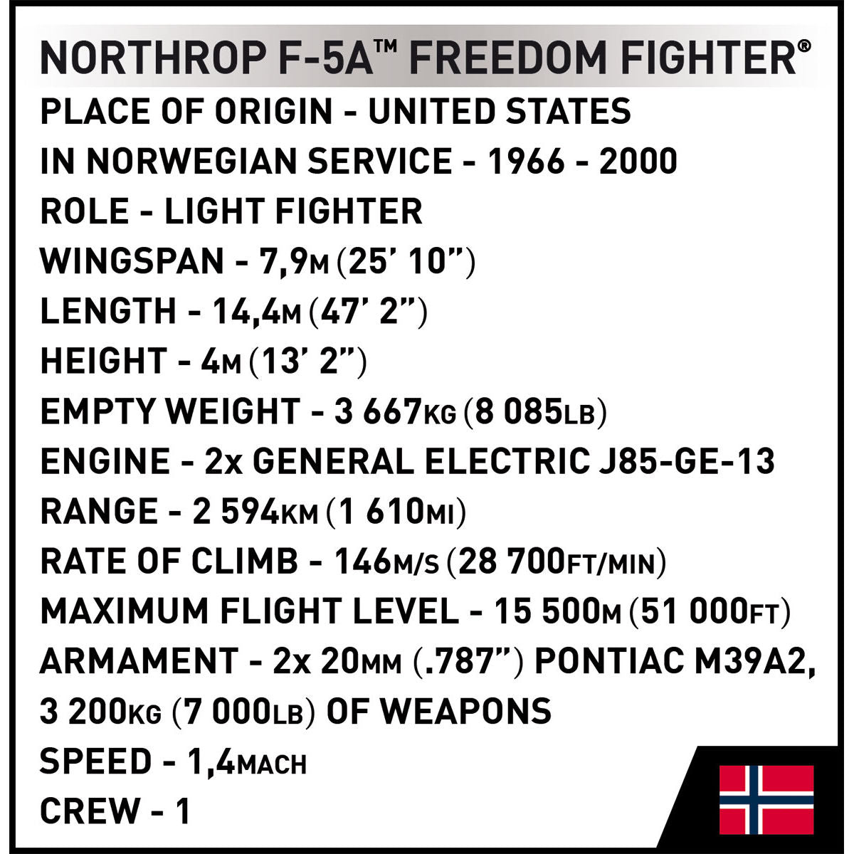 Avión de combate COBI Northrop F-5A Freedom: Conjunto n.° 5858