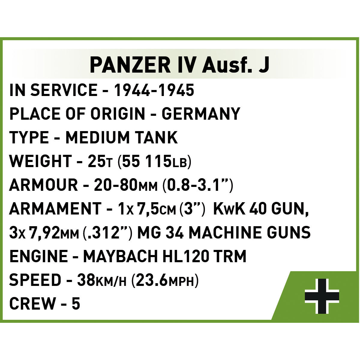 COBI Panzer IV Ausf. J Tank Escala 1:72: Conjunto #3097