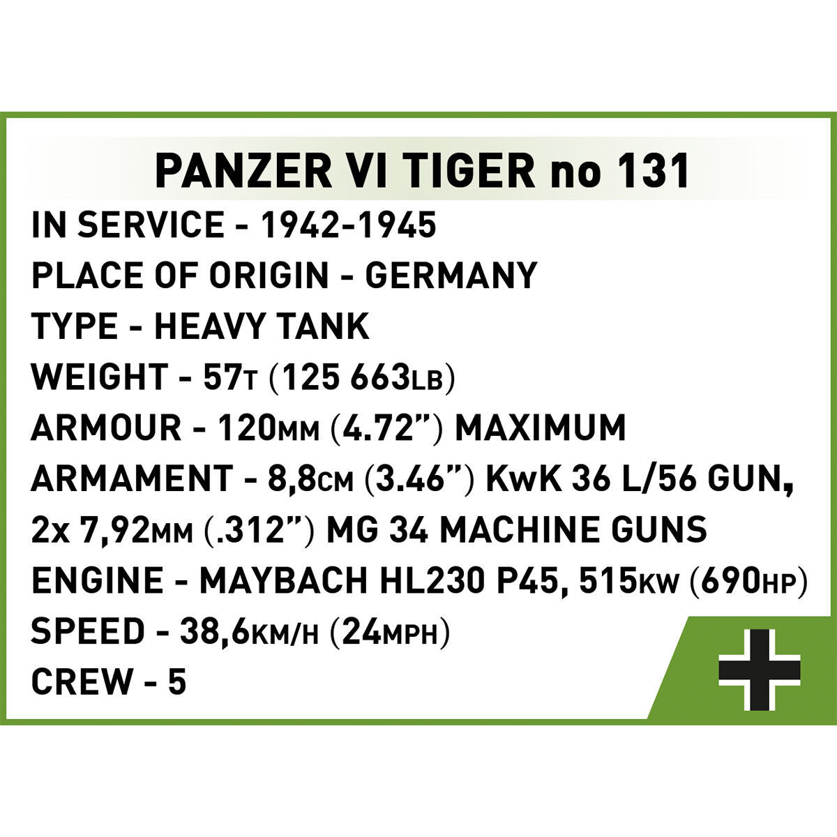 Tanque COBI PANZER VI Tiger I n.° 131: Serie n.° 3123