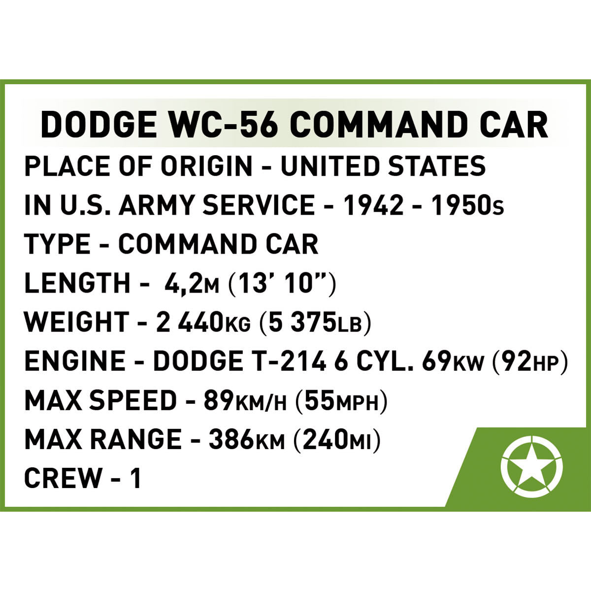 COBI Dodge WC-56 Command Car : Set #3111 – COBI Official Store