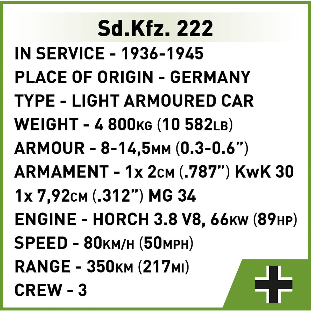 COBI Sd.Kfz. 222 Armored Vehicle: Set #2657