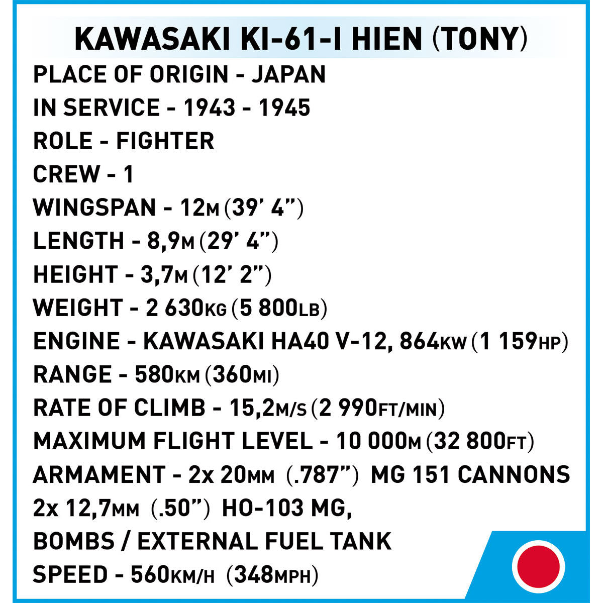 COBI Kawasaki KI-61-I Hien (TONY) : Set #5740 – COBI Official Store