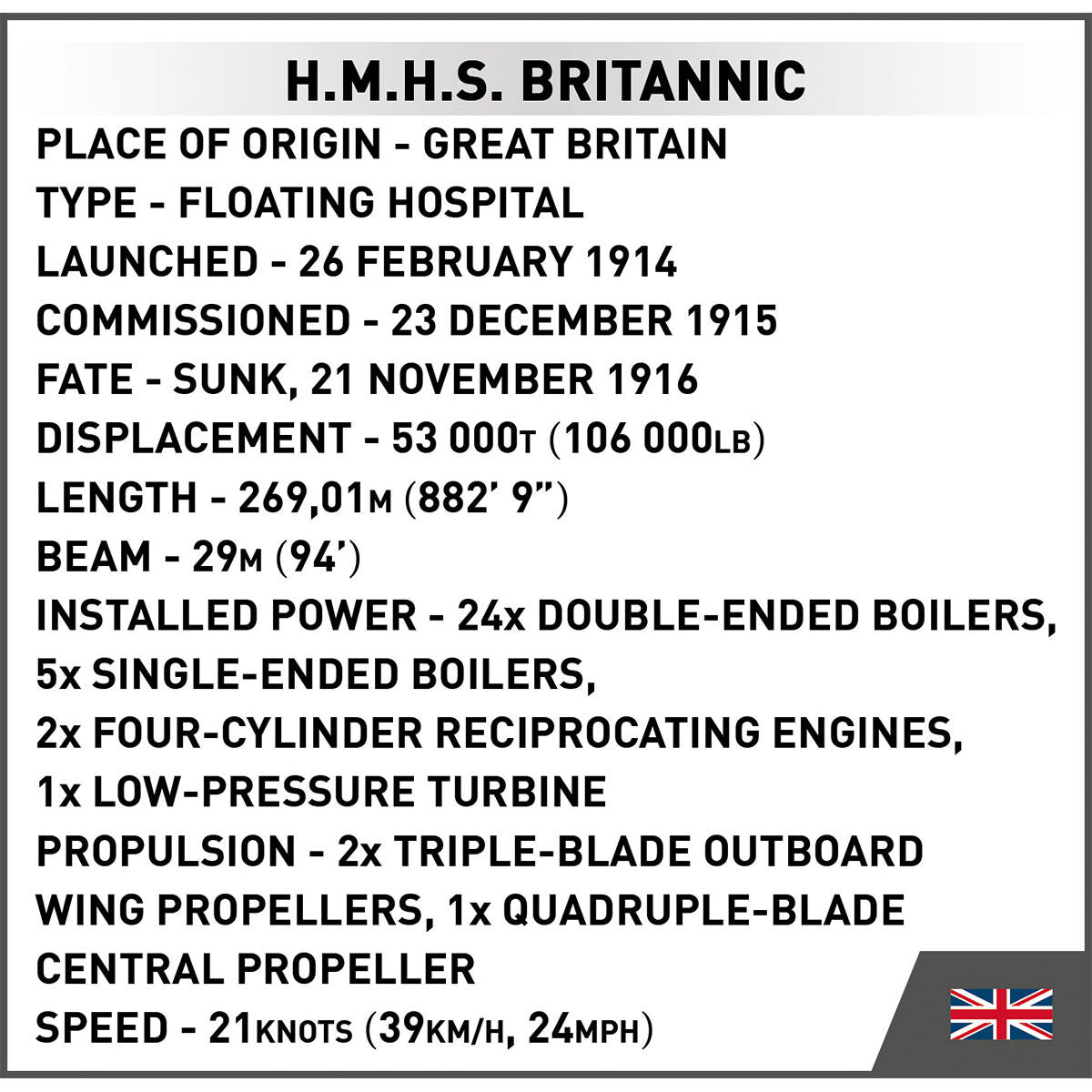 COBI HMHS Britannic: Serie n.° 1681